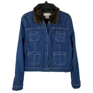 D. TERRELL 100% Silk-lined Denim Jacket Women L Spandex Pockets Fully Lined